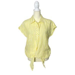 Talbots LINEN TIE HEM BUTTON FRONT TOP - SEASHORE STRIPE Women's Size Small